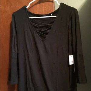 Black Cris Cross Front Blouse